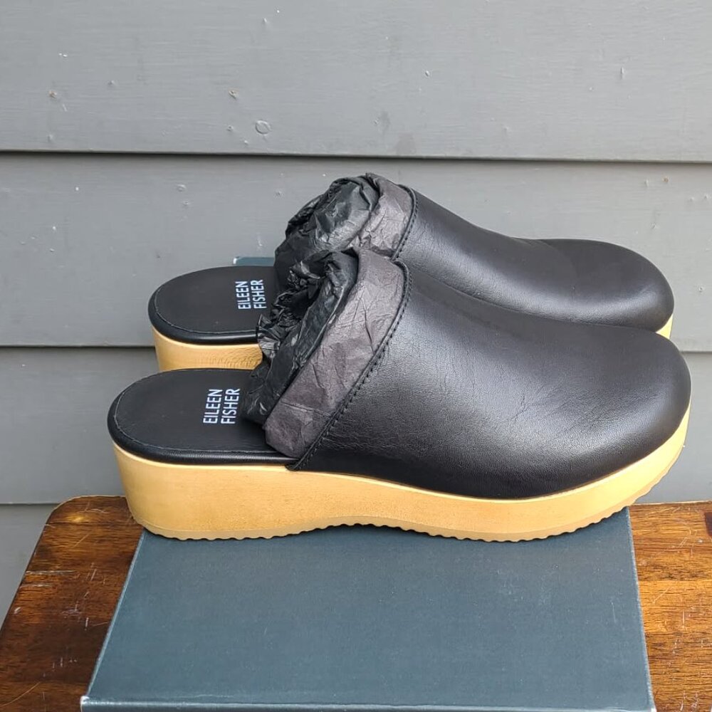 Eileen Fisher Black Leather Clogs Size 9 1/2 NIB! - Picture 7 of 13